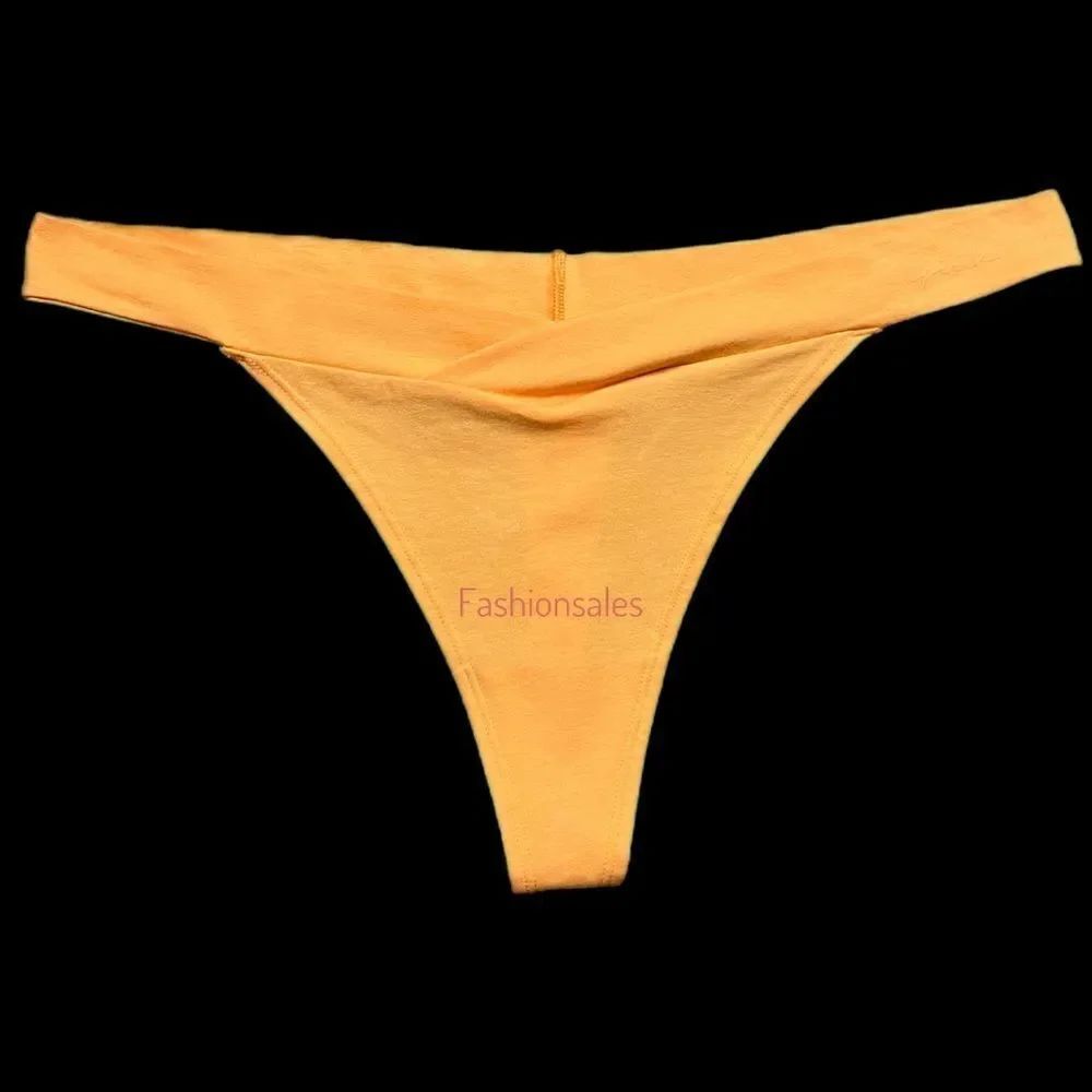 Victorias Secret Pink Soft Cotton Thong Panty Script Logo Orange